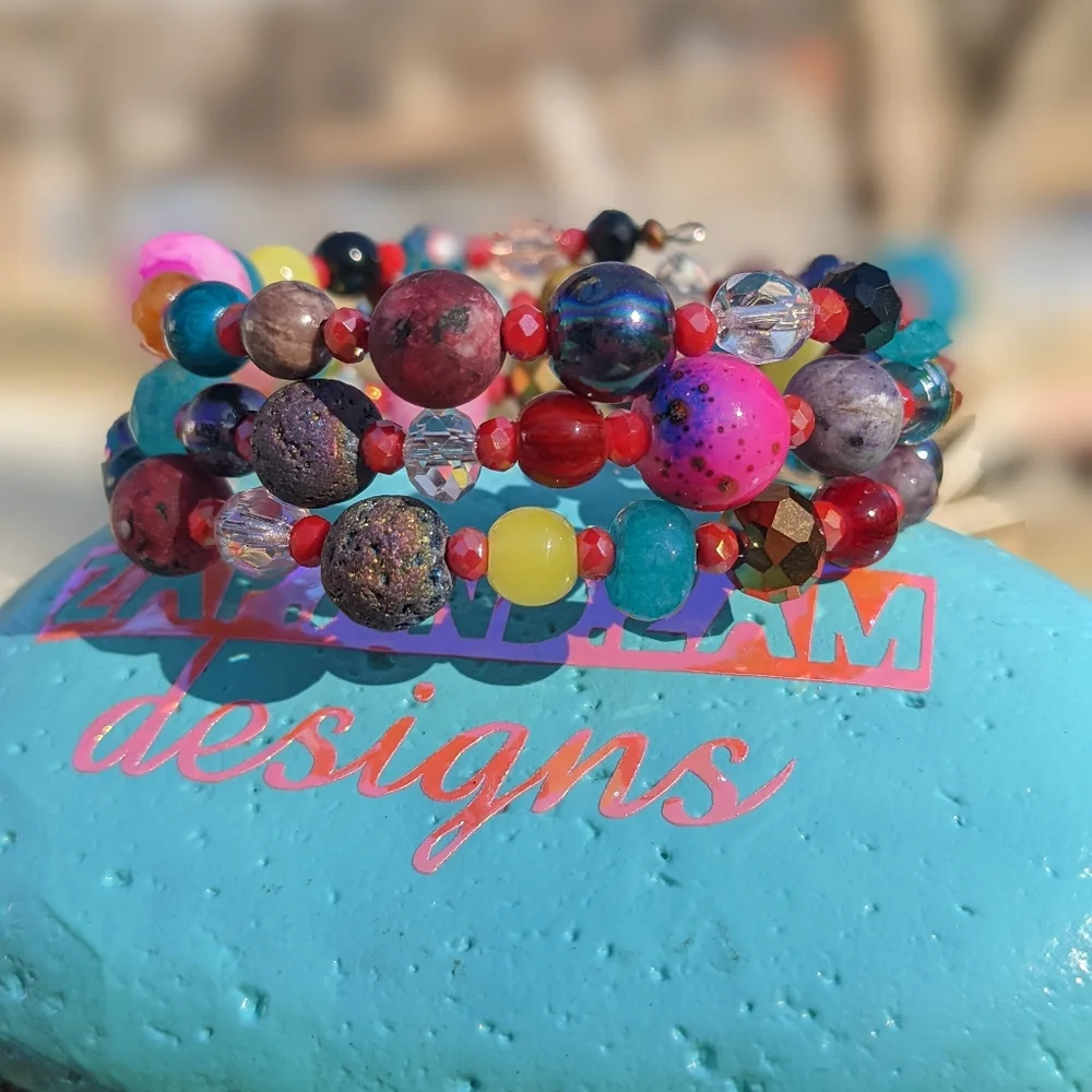 NEW Jasper Crystals LAVA Stone Blue Opal Bracelet Colorful Cute handmade - Picture 3 of 9